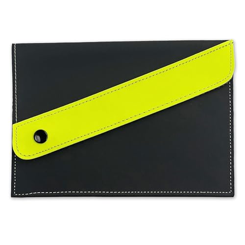 pubblimania PVC-Dokumentenhalter, gummierter Knopfverschluss, ideal für Versicherungs-, Steuer- oder Reisedokumente (Schwarz/Neongelb) von pubblimania