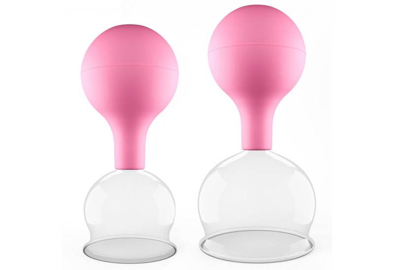 pulox Vakuum-Massager Schröpfgläser Set aus Echtglas 2 Stück 5,2cm und 6,2cm Pink von pulox