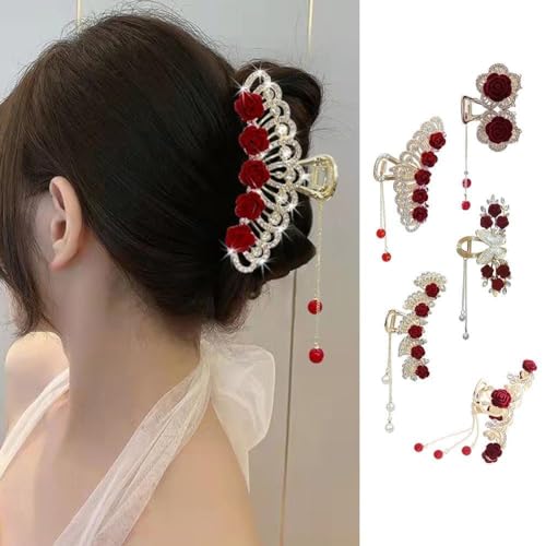 Haarspange mit Rosenquasten für Damen, glänzende Kristall-Haarspange für Mädchen, exquisite Haar-Eleganz, Kopfschmuck, Krallen, Haar-Accessoires von pulunto