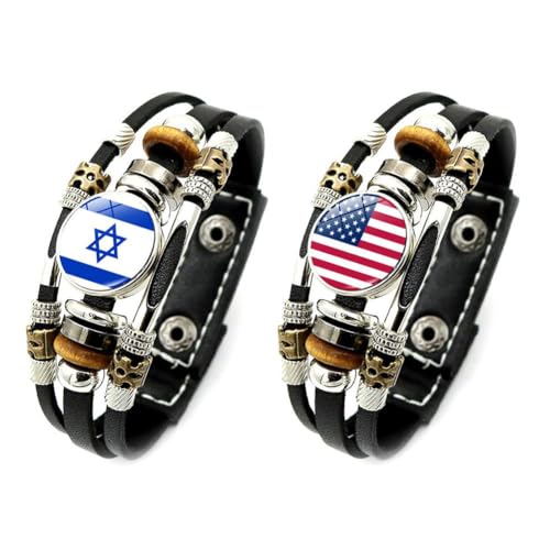 pulunto Israel Amerikanische Flagge Armband I Stand mit Israel Armband Unterstützung Israel Armreif Armband Perlen Leder Armbänder Für Männer Frauen Schmuck Geschenke, Legierung, Kein Edelstein von pulunto