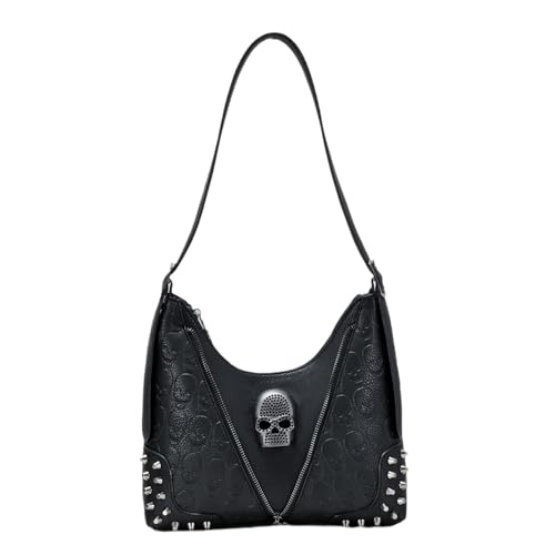 2023 Unterarmtasche Vintage Tote Totenkopf Schulter für Mädchen Frauen Punk Achsel Große Kapazität Mode Freizeit Handtasche Exquisite Handwerkskunst Schultertaschen von pumpumlia