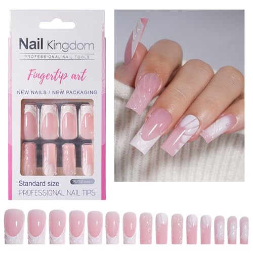 30 Stück lange quadratische French Tip Press on Nails Glänzende Vollabdeckungen zum Aufkleben auf Acryl Falsche für Frauen und Mädchen Professionelle Nagelkunst von pumpumlia