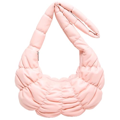 Damen Schultertasche mit großem Fassungsvermögen, gepolstert, gesteppt, einfarbig, PU-Leder, mit Reißverschluss, plissiert, Geldbörse für Damen, B, One Size von pumpumlia