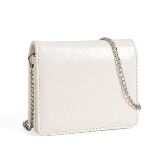 Damen Umhängetasche aus PU-Leder mit Metallkettenriemen, kleine Umhängetasche, quadratische Geldbörse, Geldbörse mit mehreren Kartenfächern, modische Schlüsselanhänger-Taschen, beige, One Size von pumpumlia
