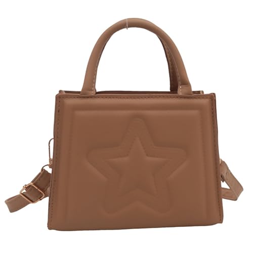 Damentasche mit großem Fassungsvermögen, Schultertasche, Sternprägung, PU-Leder, Crossbody-Griff, für den täglichen Gebrauch, lässig, Umhängetasche, große Kapazität, klein, quadratisch, khaki, One von pumpumlia
