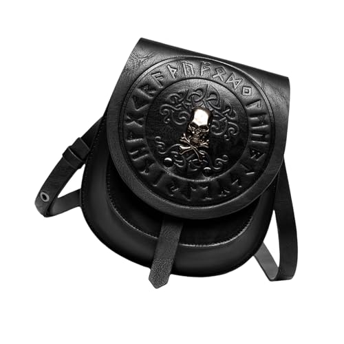 Elegante Umhängetasche aus PU-Leder für Damen, Retro-Hüfttaschen mit einzigartigen mittelalterlichen europäischen Schultertaschen, elegante PU-Ledertasche, Schwarz , Mass Beauty von pumpumlia