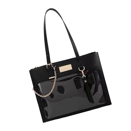 Frauen Japanische Studenten PU Leder Umhängetasche Mode Ästhetische Schleife Handtasche Transparent Süß Achselhöhle Itabag Japanische Student PU Leder Umhängetasche, Schwarz , One Size von pumpumlia
