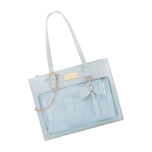 Frauen Japanische Studenten PU Leder Umhängetasche Mode Ästhetische Schleife Handtasche Transparent Süß Achselhöhle Itabag Japanische Student PU Leder Umhängetasche, blau, One Size von pumpumlia