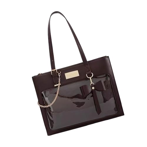 Frauen Japanische Studenten PU Leder Umhängetasche Mode Ästhetische Schleife Handtasche Transparent Süß Achselhöhle Itabag Japanische Student PU Leder Umhängetasche, braun, One Size von pumpumlia