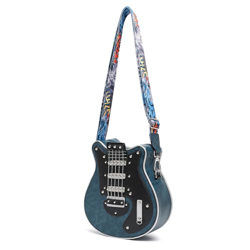 Gitarren-inspirierte Umhängetasche aus PU-Leder mit verstellbarem Riemen, modische Schultertasche für bequemes Tragen, Tragetasche, blau, One Size von pumpumlia