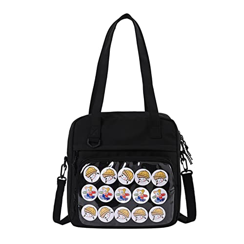 JK Umhängetasche für Damen, durchsichtiges PVC-Fenster, Segeltuch, Schultertasche, kleine Buchhandtaschen, Ita Geldbörse, Schwarz , One Size von pumpumlia
