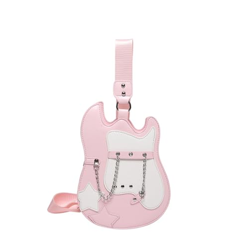 Modische Damen-Umhängetasche in Gitarrenform, PU-Leder, Schultertasche, mit verstellbarem Riemen und Kettenverzierung, Gitarren-Form, B, One Size von pumpumlia