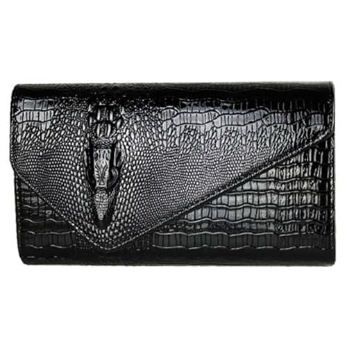 Modische lange Damengeldbörse aus PU-Leder mit abnehmbarer Kette, Abendtasche, Umhängetasche, modische PU-Leder-Handtasche, Schwarz , One Size von pumpumlia