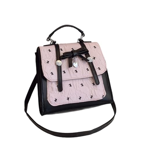 Umhängetasche mit zarter Spitze verziert, kompakter Rucksack, PU-Leder, Schultertasche, geeignet für verschiedene Anlässe, trendiger Zwei-Wege-Rucksack, Schwarz , One Size von pumpumlia