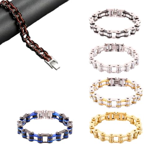 pumpumlia Edgy Motorradkette inspirierter Handgelenk-Armreif, Edelstahl, verstellbarer Verschluss, Design für aktive Männer und Ihn, Einheitsgröße, Wie beschrieben von pumpumlia