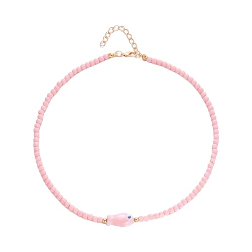 pumpumlia Halskette mit Fischperlen aus Keramik, mit leuchtenden Farben und zartem Design, leichte Keramik-Halskette, Einheitsgröße, Wie beschrieben, Wie beschrieben von pumpumlia