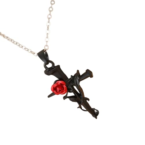 pumpumlia Halskette mit Rosenkruzifix-Anhänger aus Legierung, für den täglichen Gebrauch, religiöses Symbol, Schmuck, Geschenk mit verstellbarem Ketten-Design, trendiges florales Kruzifix-Schmuck für von pumpumlia