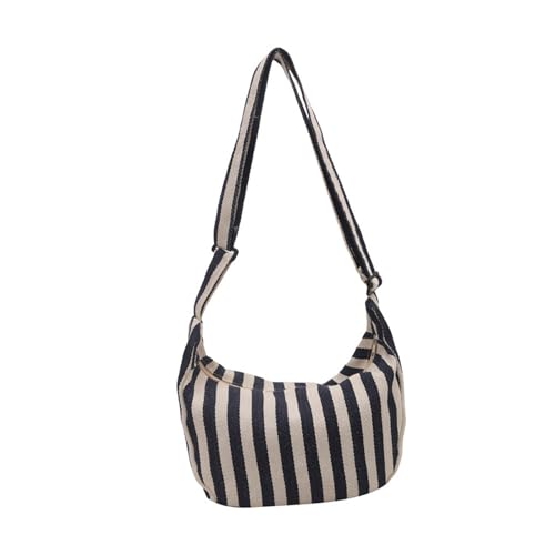 pumpumlia Modische gestreifte Canvas-Tasche für Damen, stilvolle und funktionale Schultertasche, Umhängetasche für den täglichen Pendler, Arbeit und den täglichen Gebrauch, blau, One Size von pumpumlia