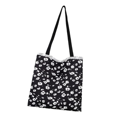 pumpumlia Schultertasche mit modernem Blumenmuster, reißfester Stoff, strukturiertes Design, multifunktionaler Stauraum, feminin, bedruckt, lässige Schultertasche, Schwarz , One Size von pumpumlia