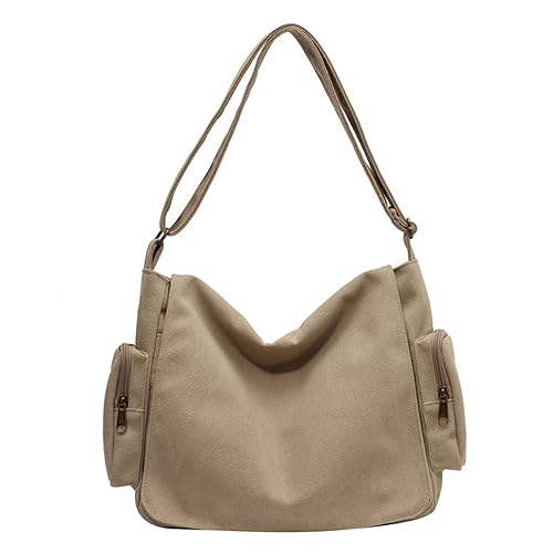 pumpumlia Stilvolle Umhängetasche aus Segeltuch für Damen und Herren, trendige Umhängetasche mit großem Fassungsvermögen, Kuriertasche für Damen, khaki, One Size von pumpumlia