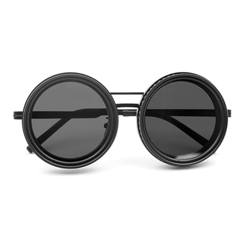 pumpumlia Stilvolle runde Retro-Steampunk-Sonnenbrille mit Stahlrahmen, polarisierte Brille, Reise-Sonnenbrille für Damen und Herren, Steampunk, B von pumpumlia