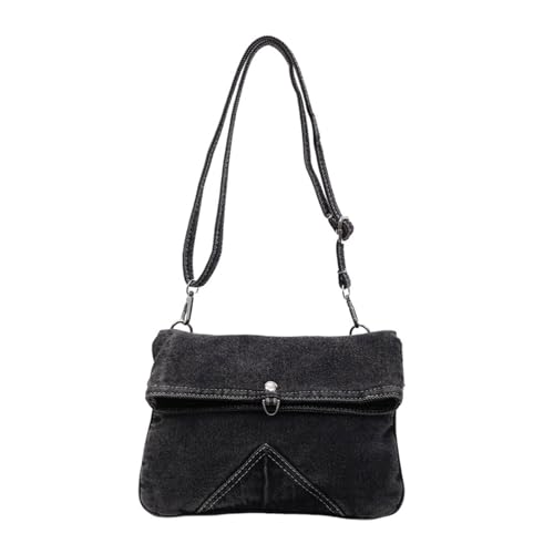pumpumlia Trendige Jeans-Umhängetasche im Used-Look, geräumiges Design mit mehreren Fächern, reißfester Stoff für Arbeit, Pendeln, reißfest, praktische Jeans-Kuriertasche, Schwarz , One Size von pumpumlia