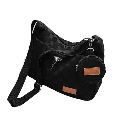 pumpumlia Trendige Umhängetasche für Pendler, College, Crossbody-Taschen mit kariertem Druck, Schwarz , One Size von pumpumlia