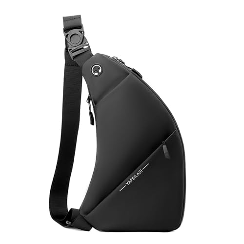 pumpumlia Wasserdichte Umhängetasche für Herren, mit Kopfhörerloch, modischer Schulterrucksack, mehrere Taschen, Brusttasche, multifunktional, Schwarz , One Size von pumpumlia