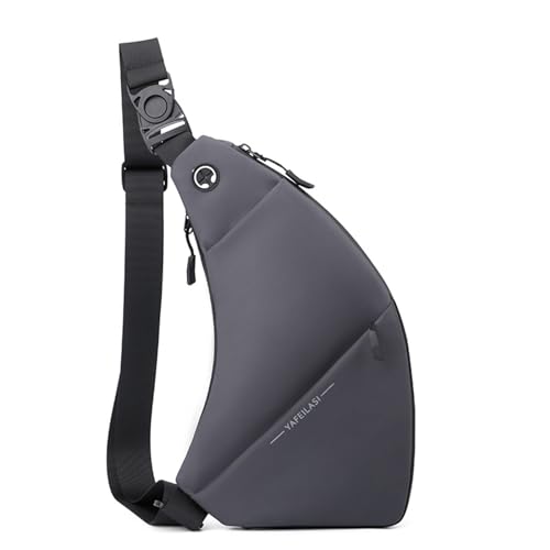 pumpumlia Wasserdichte Umhängetasche für Herren, mit Kopfhörerloch, modischer Schulterrucksack, mehrere Taschen, Brusttasche, multifunktional, grau, One Size von pumpumlia