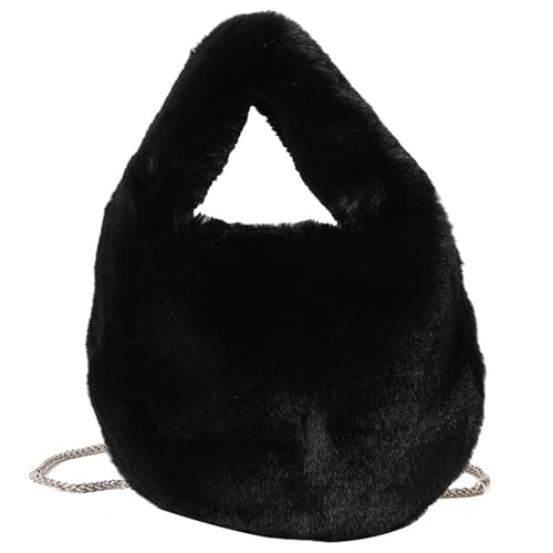 pumpumlia Y2K Modische Tragetasche, weiche und plüschige Schultertaschen für verschiedene Anlässe, pelzige Geldbörse für Damen, Schwarz , One Size von pumpumlia