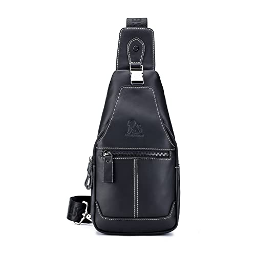 pundarika Echtes Leder brusttasche herren Umhängetasche Leder sling bag Crossbody männertasche Casual Chest Bag-Schwarz von pundarika