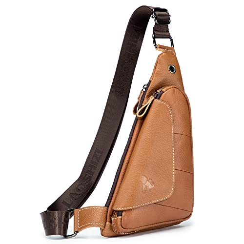 pundarika Herren Leder Brusttasche – Kleine und Stilvolle Umhängetasche als Sling Bag- - Braun von pundarika
