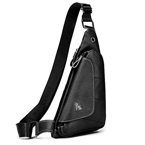 pundarika Herren Leder Brusttasche – Kleine und Stilvolle Umhängetasche als Sling Bag- Schwarz von pundarika