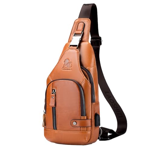 pundarika brusttasche herren leder klein sling bag,männertasche Echtes Leder crossbody umhängetasche herren,tasche schultertasch multifunktional,Verstellbarer Schultergurt-Braun von pundarika