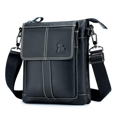 pundarika leder umhängetasche herren Schultertasche leder männer tasche handtaschen für männer,Verstellbarer Schultergurt.-Schwarz von pundarika