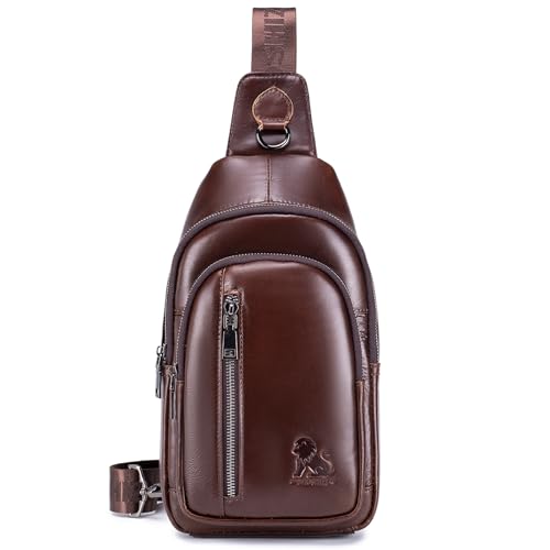 pundarika umhängetasche herren leder brusttasche herren crossbody sling bag,männer tasche Echtes Leder crossbody bag,tasche schultertasch multifunktional,Verstellbarer Schultergurt-Braun von pundarika