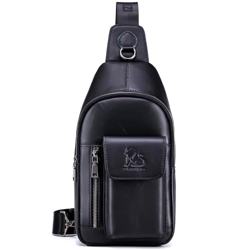 pundarika umhängetasche herren leder brusttasche herren sling bag,männer tasche Echtes Leder crossbody bag,tasche schultertasch multifunktional,Verstellbarer Schultergurt-Schwarz von pundarika