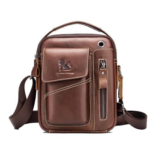pundarika umhängetasche herren leder männertasche kleine leder Schultertasche handtaschen für männer,Verstellbarer Schultergurt-Braun von pundarika