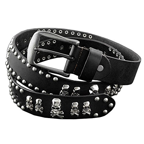 Herren-Gürtel mit Totenkopf-Nieten, echtes Leder, Punk-Rock-Gürtel, Braun/Schwarz, Schwarz, Einheitsgröße Herren-Gürtel mit Totenkopf-Nieten, echtes Leder, Punk-Rock-Gürtel, Braun/Schwarz, Schwarz, Einheitsgröße von crazy hunter