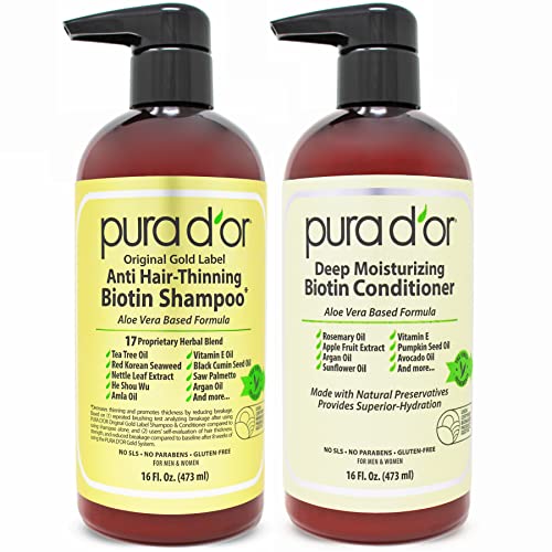 PURA D'OR Gold Label anti-thinning Deep Moisturizing Therapie Shampoo & Conditioner Set, klinisch getestet Effektive Lösung, mit Organic & natürliche Inhaltsstoffe für alle Haartypen, Männer & Frauen von pura d'or