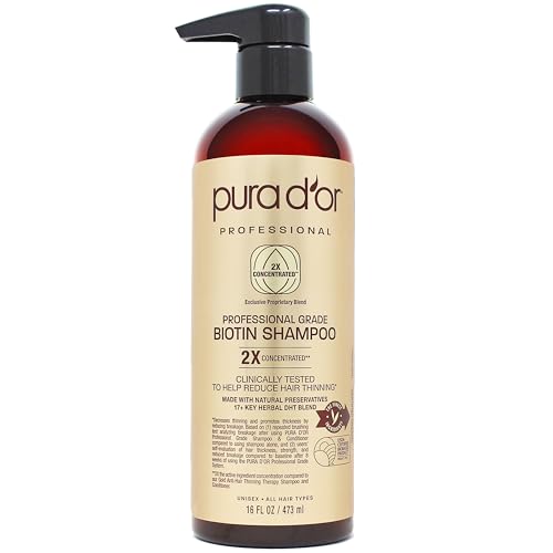 PURA D'OR Professional Anti-Haarausdünnungs-Biotin-Shampoo (473 ml) mit 2X konzentrierten Wirkstoffen - sulfatfrei, natürliche Inhaltsstoffe - klinisch getestet, Männer und Frauen von pura d'or