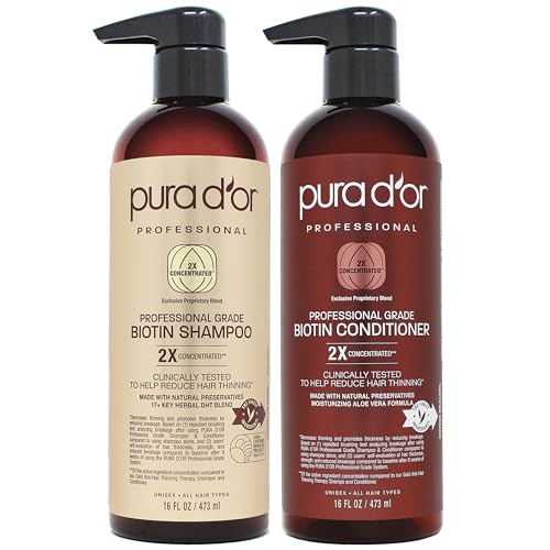 PURA D'OR Professionelles Anti-Haarausdünnungs-Biotin-Shampoo- und Conditioner-Set 2X konzentrierte Wirkstoffe Klinisch getestet, sulfatfrei, natürliche Inhaltsstoffe, für Männer und Frauen von pura d'or