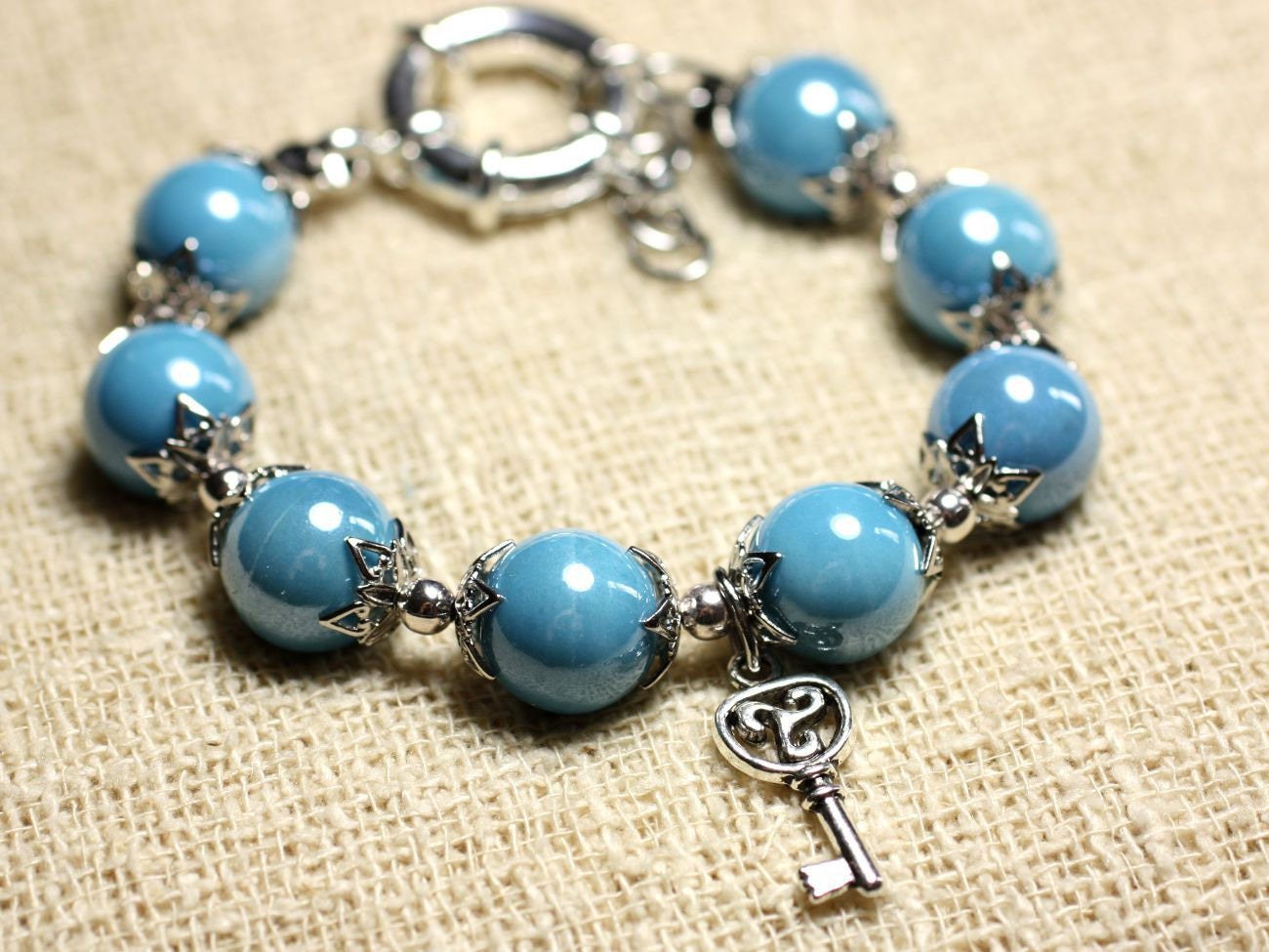 Keramikarmband 12 Mm. Farbe Nach Wahl - Schlüsselanhänger Und Bojenverschluss Silber Türkisblau von purbijou