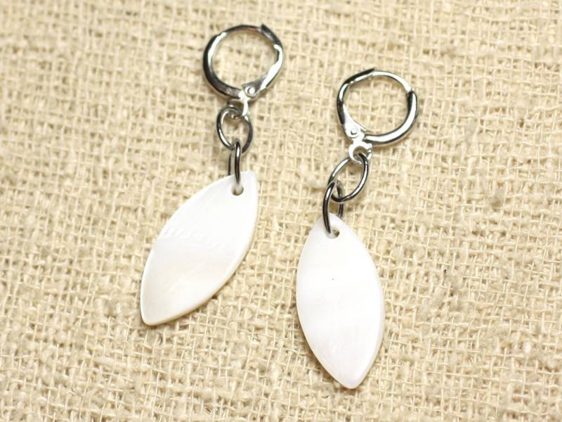 Perlmutt-Marquise-Ohrringe, 26 Mm, Weiß von purbijou