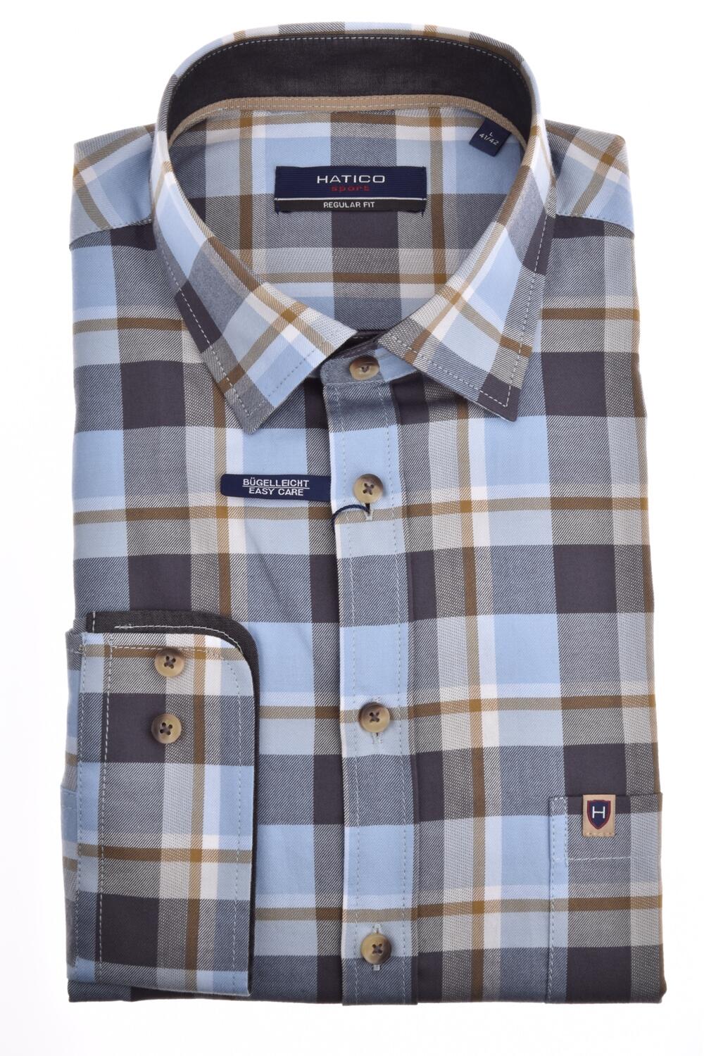 pure - HATICO- Sport Hemd Regular Fit Langarm blau - Gr. - M von pure