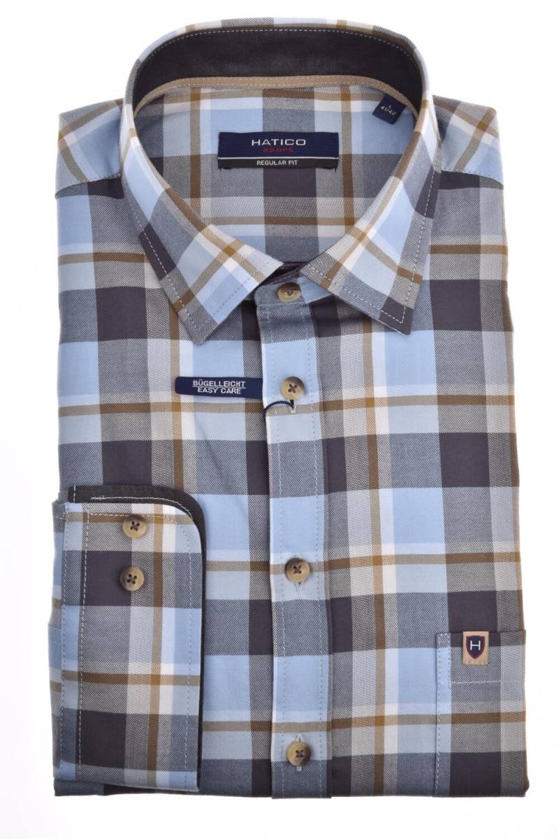 pure - HATICO- Sport Hemd Regular Fit Langarm blau - Gr. - M von pure