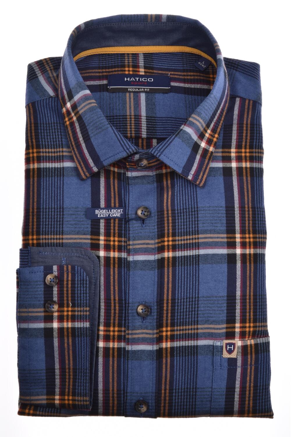 pure - HATICO- Sport Hemd Regular Fit Langarm blau - Gr. - M von pure