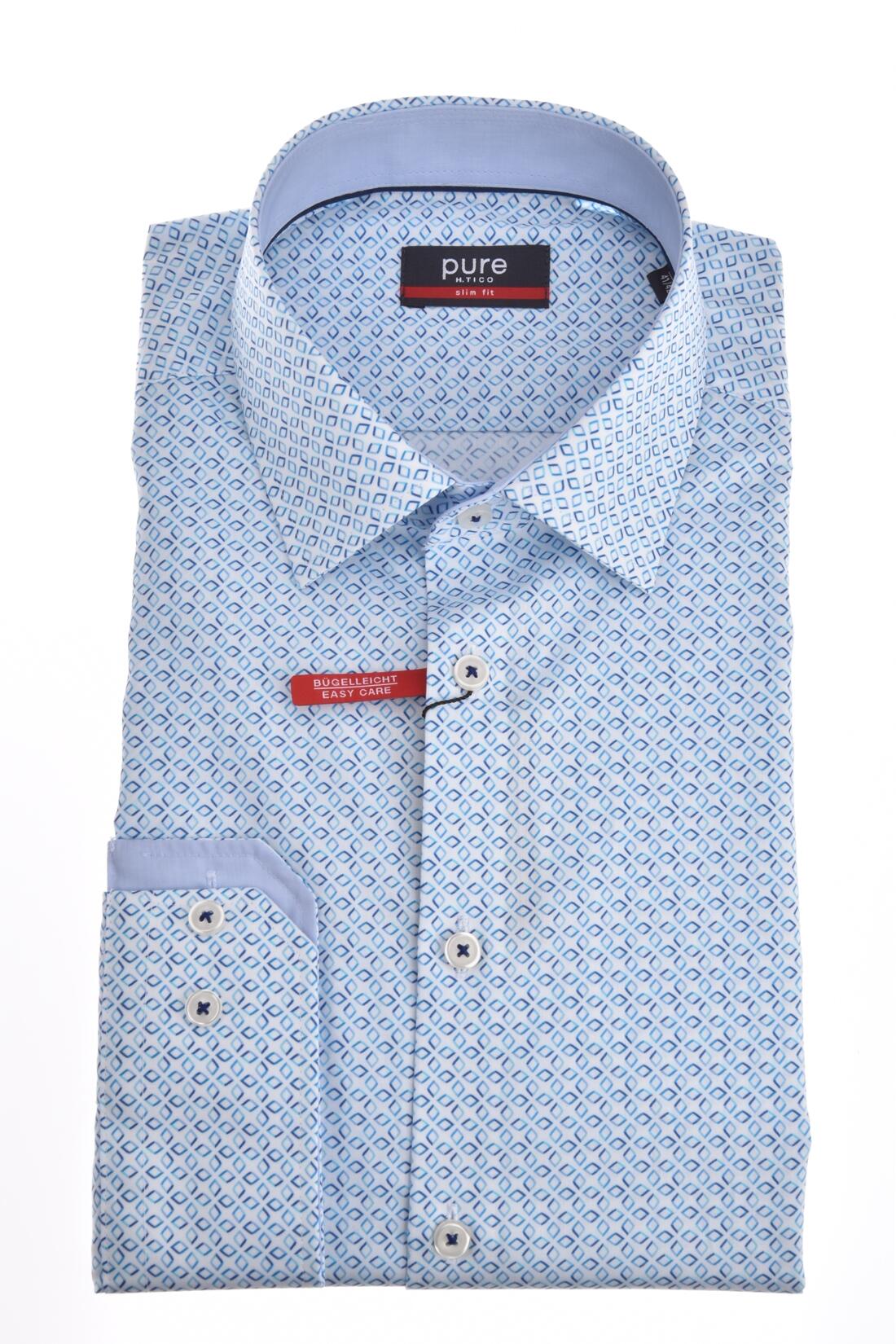 pure - PURE- City Hemd slim fit Langarm blau - Gr. - L von pure