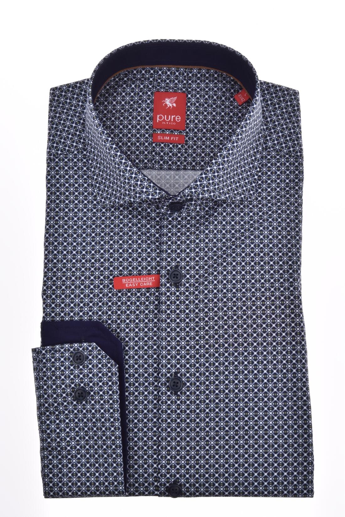 pure - PURE- City Hemd slim fit Langarm blau - Gr. - S von pure