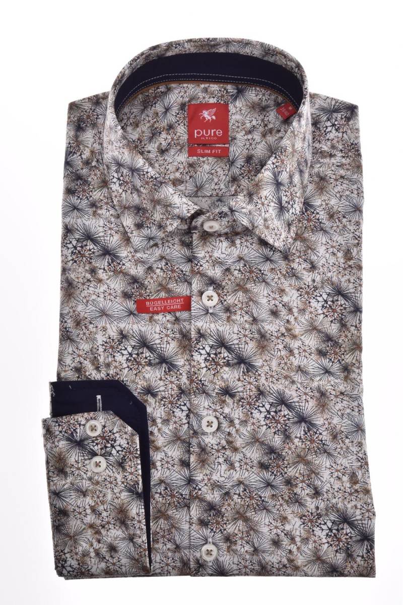pure - PURE- City Hemd slim fit Langarm braun - Gr. - M von pure